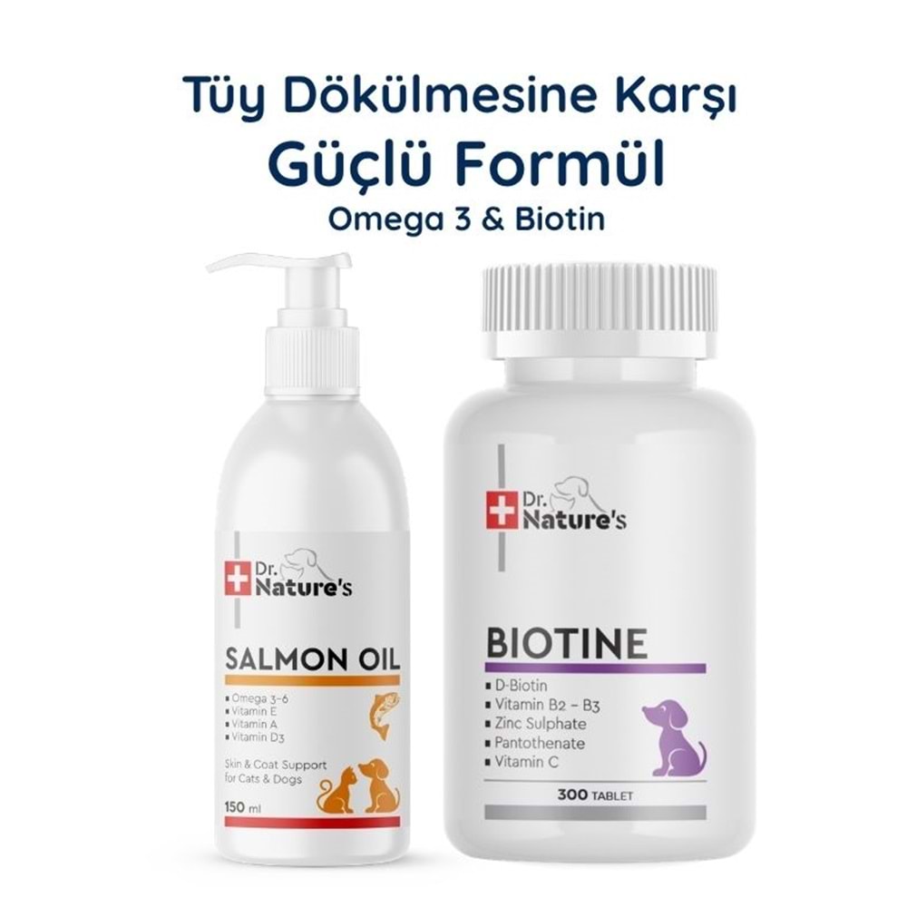 Köpek Somon Yağı Omega 3 + Biotin 300 Tablet Seti – Deri ve Tüy Sağlığı Destek Paketi
