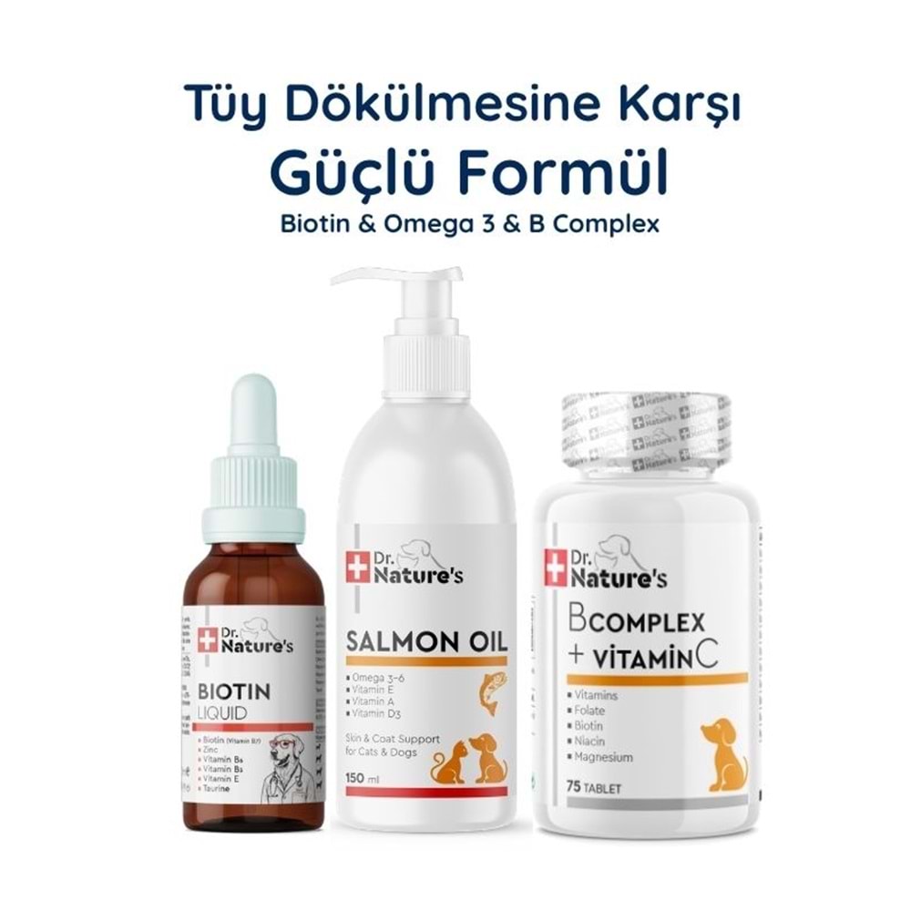 Köpek Biotin Damla + Somon Yağı Omega 3 + B Complex Seti – Deri Tüy ve Enerji Destek Paketi