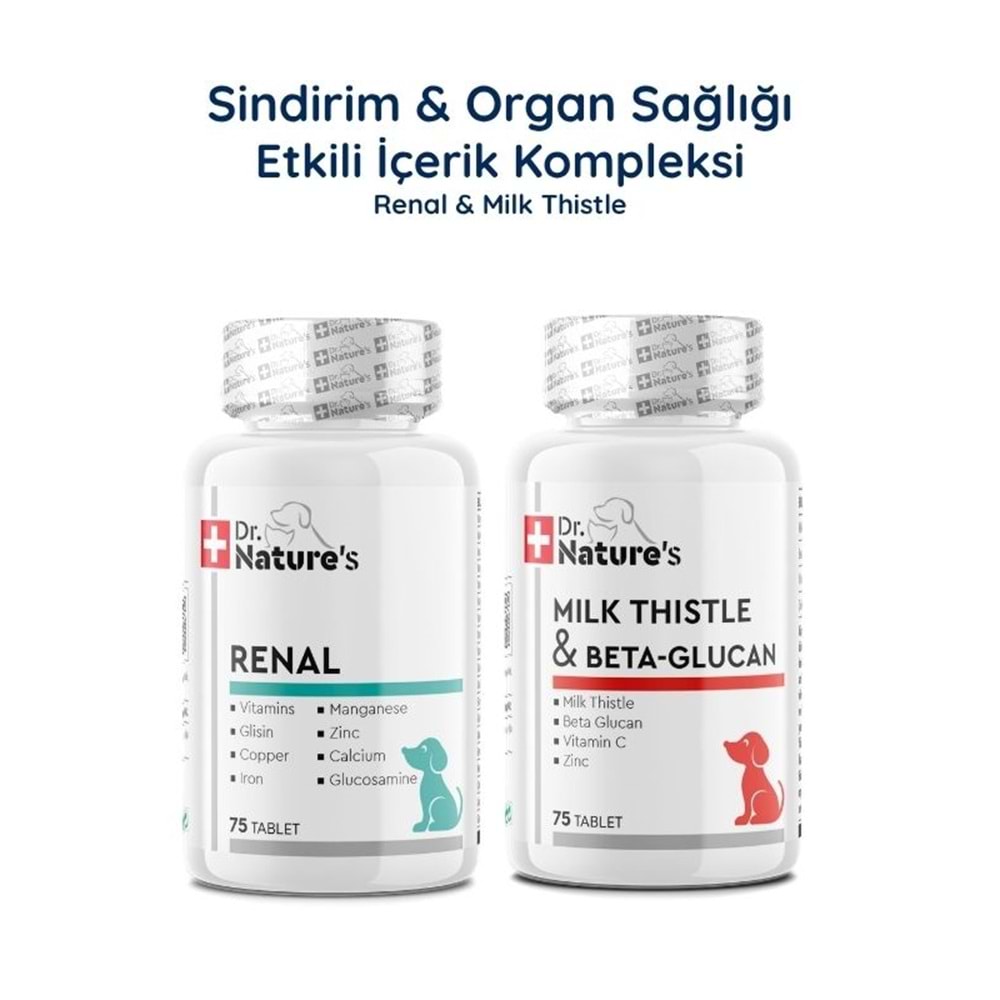 Köpek Renal 75 Tablet + Milk Thistle 75 Tablet Seti – Böbrek ve Karaciğer Destek Paketi