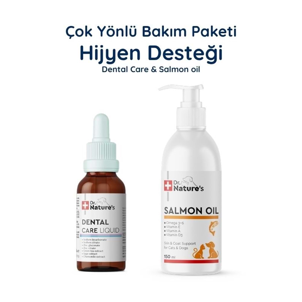 Kedi Köpek Dental Care + Somon Yağı Omega 3 Seti – Ağız ve Tüy Sağlığı Destek Paketi