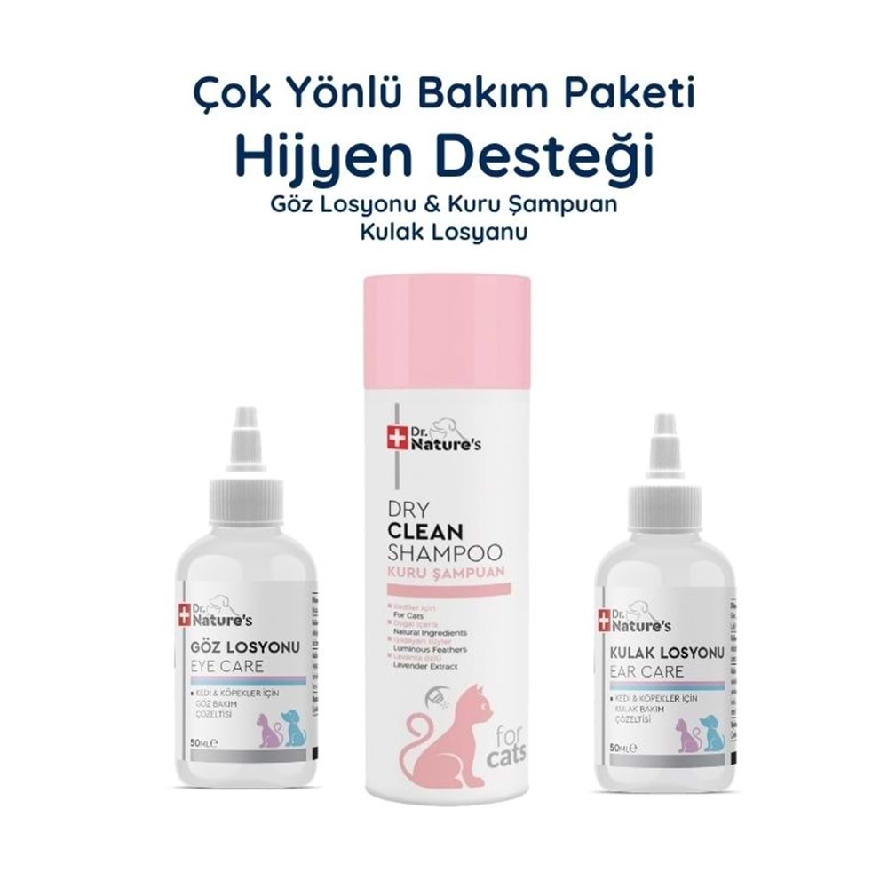 Kedi Köpek Hijyen ve Temizlik Seti – Kulak + Göz Solüsyonu + Kuru Şampuan