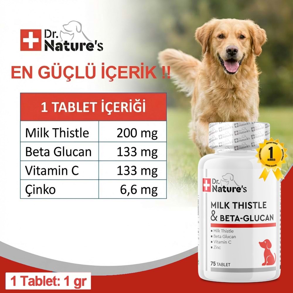 Köpek Karaciğer Destekleyici Tablet 75 Tablet – Milk Thistle (Deve Dikeni) ve Beta Glukan