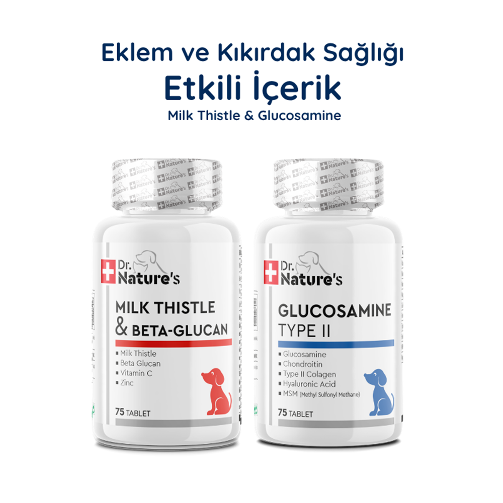 Köpek Eklem ve Karaciğer Destek Paketi – Glukozamin + Milk Thistle Beta Glukan (2x75 Tablet)