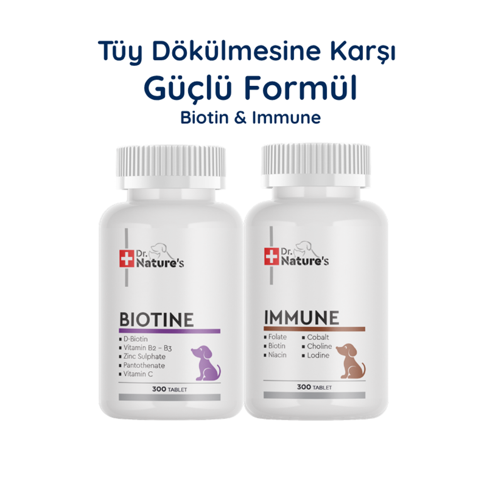 Köpek Biotin + Multivitamin ( Immune) Seti – Tüy Sağlığı ve Günlük Vitamin Desteği (2x300 Tablet)