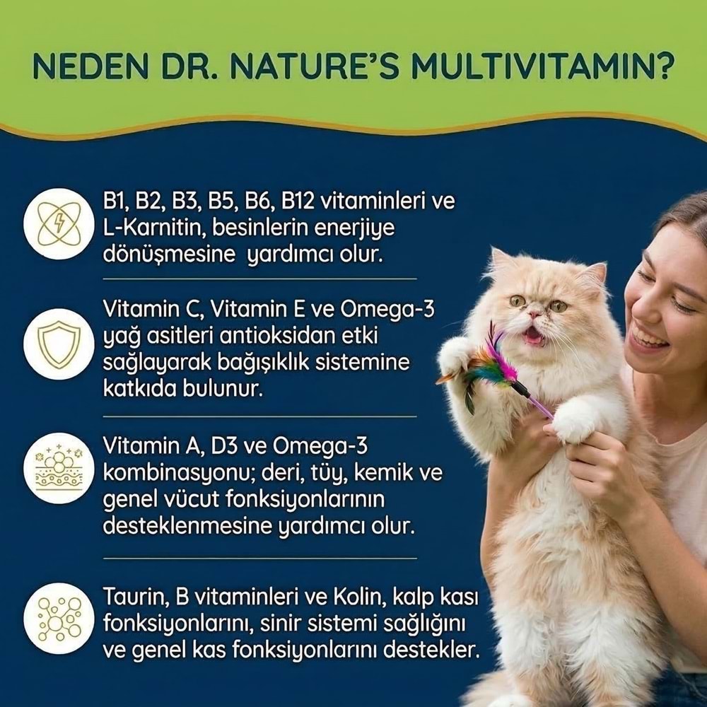 Kedi Multivitamin Likit 50 ml – Taurin ve Omega-3 İçeren Günlük Vitamin Desteği