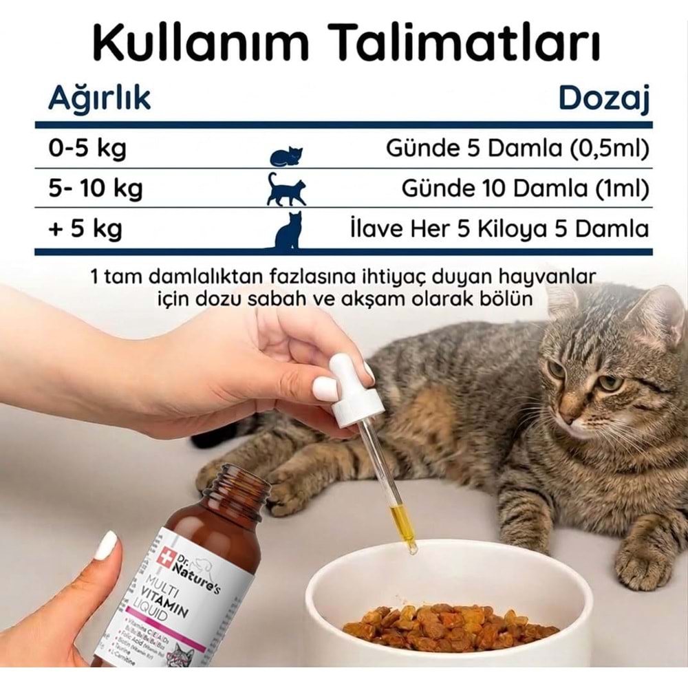 Kedi Multivitamin Likit 50 ml – Taurin ve Omega-3 İçeren Günlük Vitamin Desteği