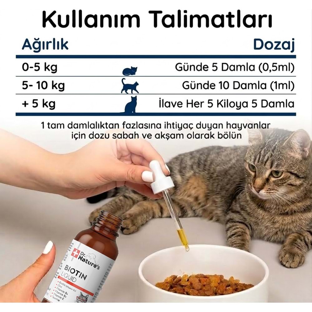 Kedi Tüy Damlası 50 ml – Biotin ve Çinko İçeren Sıvı Deri & Tüy Vitamini
