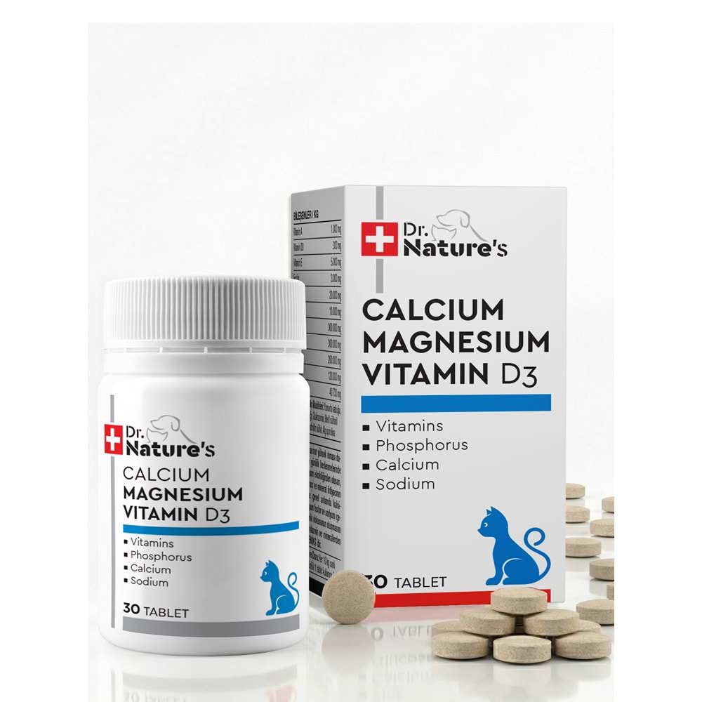 Kedi Kalsiyum Tablet 30 Tablet – Kemik ve Diş Gelişimi Destekleyici D3 & Magnezyum