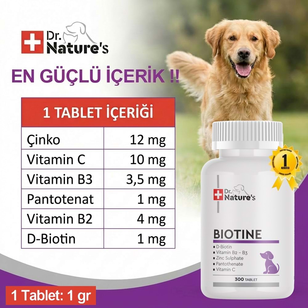 Köpek Biotin Tablet 300 Tablet – Deri ve Tüy Sağlığı Destekleyici