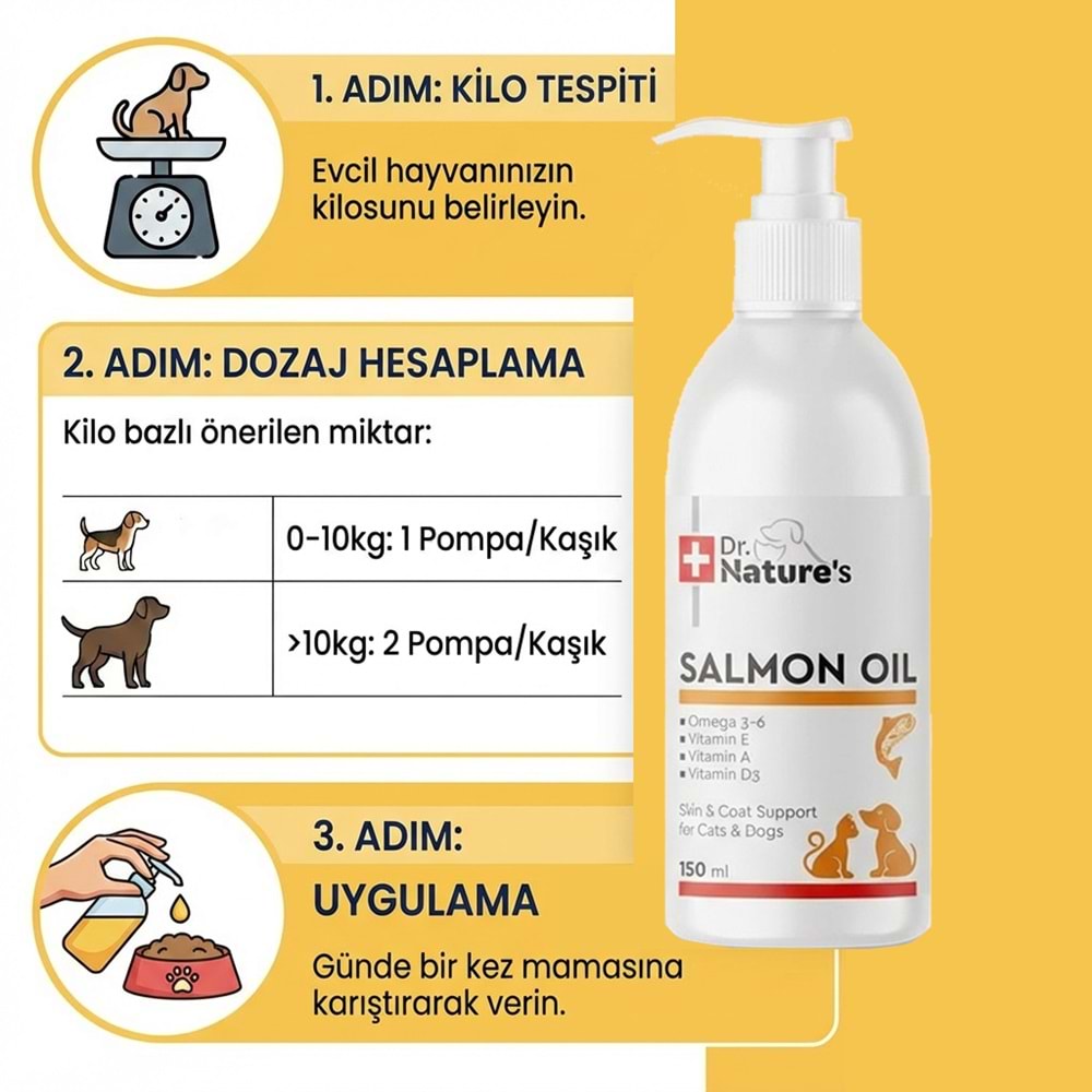 Kedi ve Köpek Omega 3 Somon Yağı 150 ml – Deri ve Tüy Sağlığı Destekleyici Balık Yağı