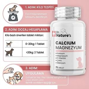 Köpek Kalsiyum 75 Tablet – Kemik ve Diş Gelişimi Destekleyici D3 & Magnezyum