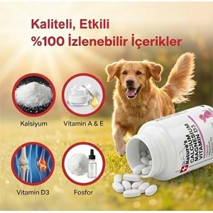 Köpek Kalsiyum 75 Tablet – Kemik ve Diş Gelişimi Destekleyici D3 & Magnezyum