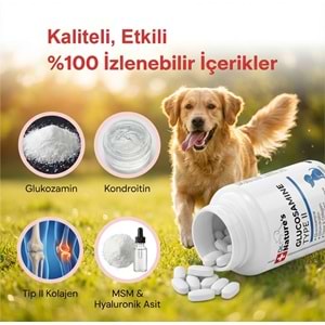 Köpek Glukozamin Tablet 300 Tablet – Eklem Destekleyici MSM Kondroitin İçeren Hareket ve Kıkırdak Desteği