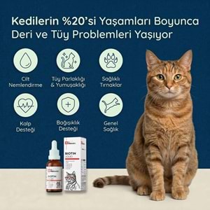 Kedi Tüy Damlası 50 ml – Biotin ve Çinko İçeren Sıvı Deri & Tüy Vitamini