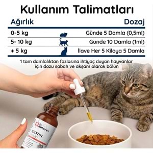 Kedi Tüy Damlası 50 ml – Biotin ve Çinko İçeren Sıvı Deri & Tüy Vitamini