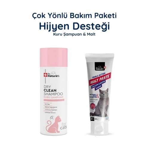 Kedi Kuru Şampuan + Malt Macunu Seti – Temizlik ve Sindirim Destek Paketi