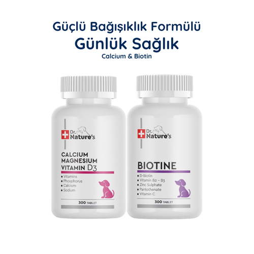 Köpek Biotin + Kalsiyum D3 Seti – Tüy Sağlığı ve Kemik Destek Paketi (2x300 Tablet)