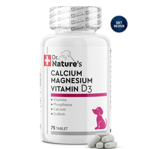 Köpek Kalsiyum 75 Tablet – Kemik ve Diş Gelişimi Destekleyici D3 & Magnezyum