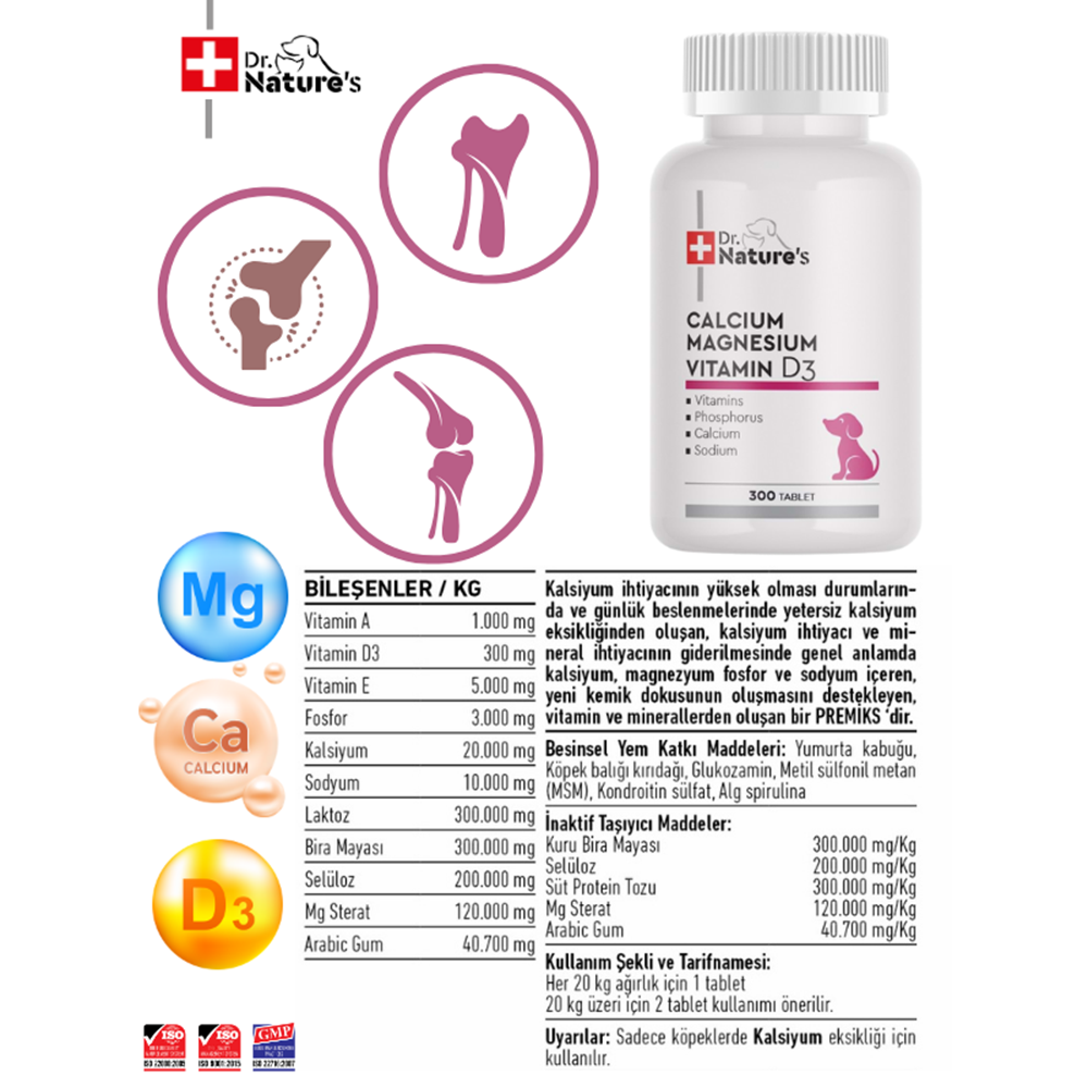 Köpek Kalsiyum Tablet 300 Tablet – Kemik ve Diş Gelişimi Destekleyici D3 & Magnezyum