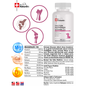 Köpek Kalsiyum Tablet 300 Tablet – Kemik ve Diş Gelişimi Destekleyici D3 & Magnezyum